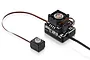 Hobbywing XR10 Stock Spec brushless ESC with cooling fan and external power switch on a white background.