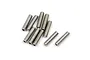 A collection of ten silver-colored metal grub screws arranged on a plain white background.