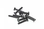 A small pile of black metal countersunk head screws with coarse threading, suitable for RC car assembly.