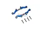 GPM Racing blue aluminium steering tie rod set for Losi 1/18 Mini-T 2.0 RC car, including two assembled tie rods and four mounting screws.