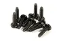 A small pile of ten black metal coarse thread binder head screws for RC cars.