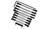 A set of GPM Racing silver aluminium tie rods with black plastic rod ends and an L-shaped hex wrench on a white background.
