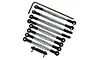 A set of GPM Racing aluminium tie rods in grey with black plastic rod ends, including an L-shaped hex wrench on a white background.
