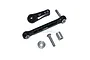 GPM Racing black aluminium steering tie rod and 25T servo horn set for Losi RC vehicles with included mounting hardware.