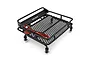A black metal mesh RC luggage tray with an integrated LED light bar featuring the Yeah Racing logo, set against a white background.