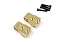 Two brass suspension link mounts for an RC car with four black mounting screws on a white background.