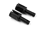 Two black steel differential outdrive cups for RC cars, shown from a high angle on a white background.