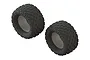 Two black ARRMA dBoots Fortress MT RC monster truck tyres with aggressive block tread patterns, shown from an angled perspective against a white background.