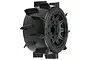 Pro-Line 2.8 inch Sand Paw paddle tyre mounted on a black Raid RC wheel, viewed from a three-quarter angle.