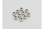 A set of ten small silver-coloured metal pivot balls arranged on a plain light grey background.
