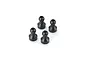 Four black metal shock pivot balls for RC cars arranged on a white background.