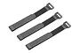 Three grey hook and loop battery straps for RC vehicles, each featuring a plastic buckle, arranged diagonally on a white background.