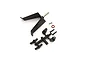 Kyosho rudder set for Surfer 4 including a black rudder blade, plastic parts tree, screw, and O-ring on a white background.