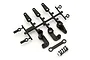 Kyosho servo saver parts set on a plastic sprue with a separate spring and metal collar on a white background.
