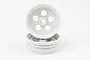 Two white plastic RC car front rims stacked on a plain white background.