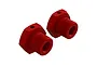 Two red anodized aluminium 17mm wheel hex adapters for ARRMA RC vehicles, shown against a plain white background.