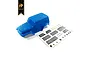A blue Hobby Plus 1/24 scale Ranger RC crawler body shell shown with a matching decal sheet on a white background.