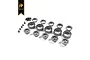 A set of grey 1.0 inch beadlock rim components for an RC crawler, including wheel faces, inner rings, hex adapters, and small mounting screws.