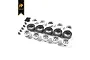 A set of Hobby Plus 1.0 inch chrome beadlock rim components including wheels, rings, and screws on a white background.