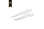 A set of white plastic differential gears for an RC car, arranged on a white background with the Hobby Plus logo in the corner.