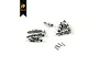 A set of Hobby Plus CR-24 RC shock pivot balls, threaded studs, and small metal pins arranged on a white background.