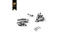 A set of Hobby Plus RC spare parts including several silver metal shock pivot balls with threaded studs and four small metal pins.