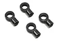 Four black plastic rod ends for RC vehicles arranged on a white background.