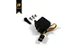 Hobby Plus CR-18 micro servo with black plastic casing, wiring harness, servo horn, and three mounting screws on a white background.