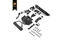 A set of black plastic RC body accessories for the Hobby Plus 1/18 Kratos, including bumpers, mirrors, and screws, laid out on a white background.