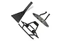 Three black plastic RC car bumper and chassis components for the Kyosho Outlaw Rampage, isolated on a white background.