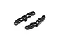 Two black anodized aluminium suspension plates for Kyosho RC vehicles, shown from an overhead angle on a white background.