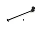 A black Kyosho center universal drive shaft with a small grub screw on a white background.