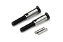 Two Kyosho front wheel shafts and two small metal pins for 1/10 Outlaw Rampage RC cars.