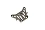 A gunmetal grey aluminium front upper plate for a 1/8 scale RC car, featuring a cut-out design with multiple mounting holes.