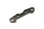 A gunmetal grey aluminium front lower suspension holder for a Kyosho Inferno MP9 RC car, shown from an angled top-down perspective.