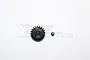 A black GPM Racing 20T 0.6Mod steel pinion gear with a small grub screw on a white background.