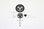 GPM Racing hardened steel 58T spur gear and 15T pinion gear set with black aluminium slipper adapter and mounting hardware on a white background.