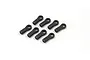 Eight black plastic RC rod ends arranged in two rows of four on a white background.