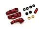 Kyosho metal servo saver parts for 1/10 Fazer RC car, including red anodized aluminum steering arms, black nuts, and small metal spacers.