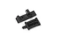 Two black plastic RC car parts, a front bulkhead and a lower suspension mount, isolated on a white background.
