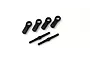 A Kyosho turnbuckle set containing two threaded metal rods and four black plastic rod ends on a white background.