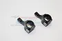 Two black aluminium steering hubs for RC cars by GPM Racing, shown against a plain white background.