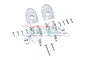 GPM Racing silver aluminium front portal steering hubs set for RC cars, including four main hub components and various mounting screws.