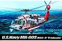 Box art illustration of an Academy 1/35 scale U.S. Navy MH-60S HSC-9 Tridents helicopter flying over the ocean.