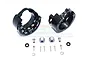 Two black GPM Racing aluminium pendulum portal axle weights with included mounting hardware on a white background.