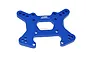 A blue anodized aluminium front shock tower for an RC car, featuring multiple mounting holes and the GPM Racing logo.