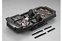 Killerbody 1/10 scale touring car cockpit set with a driver figure, seats, and fire extinguishers, including adhesive velcro strips.