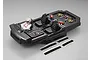 Killerbody 1/10 scale touring car cockpit set with a driver figure, black interior, and included velcro mounting strips on a grey background.