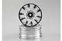 Two shiny chrome-finished RC drift car rims stacked on a light grey background.