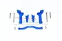 GPM Racing blue anodized aluminium rear shock tower set with mounting hardware on a white background.